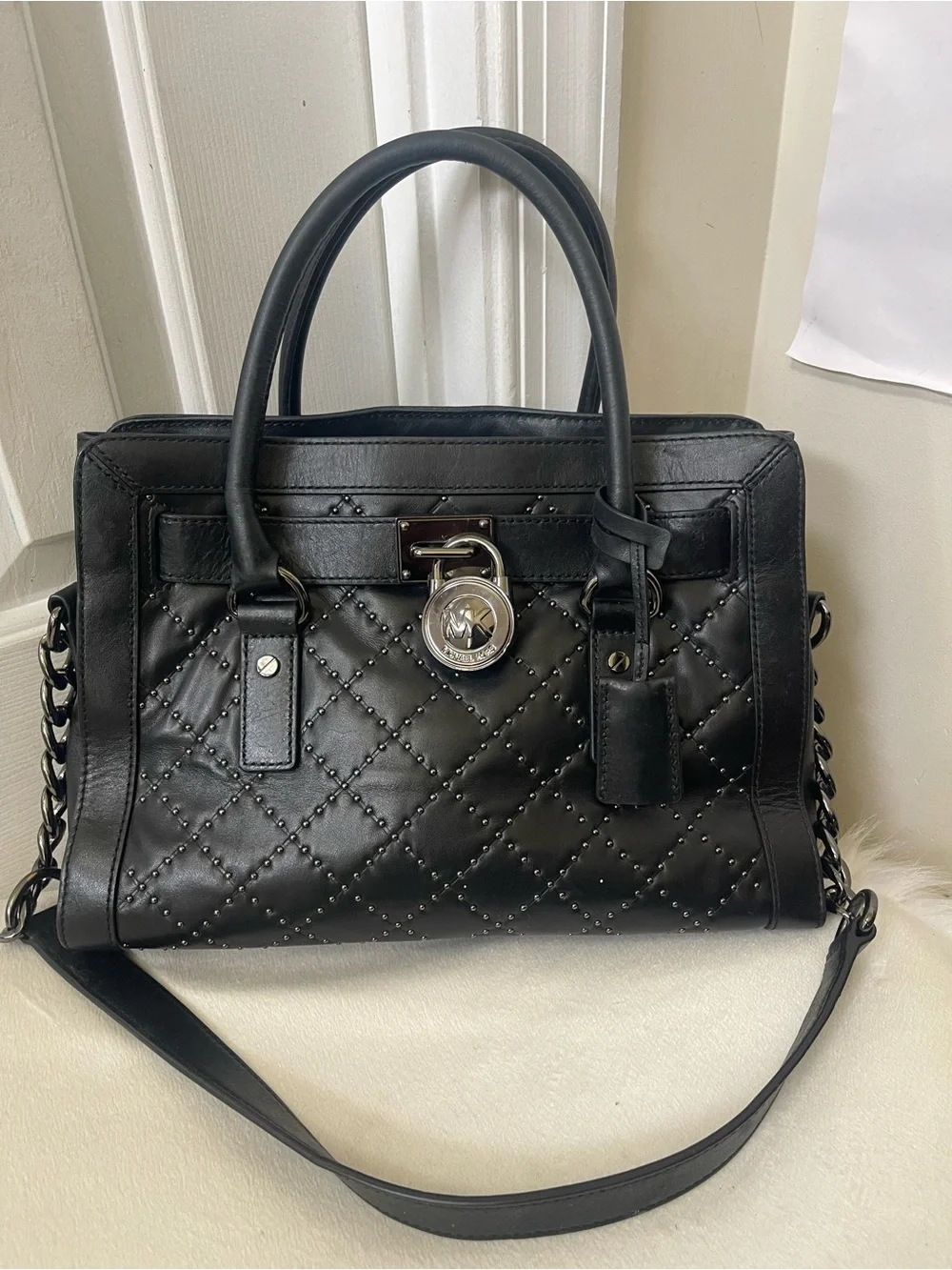Michael Kors Hamilton satchel micro-stud Black Quilted Bag